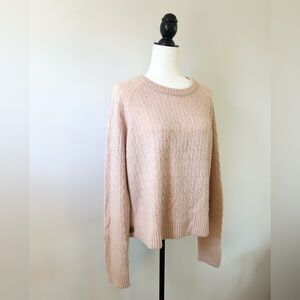 J CREW Pale Pink Cable Knit Sweater, Buttons - size XLarge
